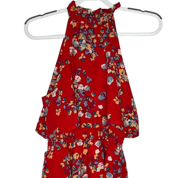 Mud Pie Red Floral Ruffle Tiered Sleeveless Mini Sundress Medium - Picture 5 of 9